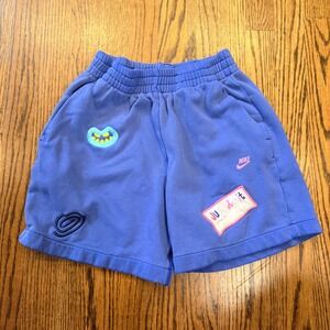 Nike FlyEase Sportswear Fleece Shorts Patch Graphics Blue Kids Size Large